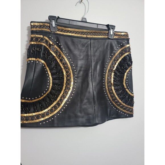 Nasty Gal Black Genuine Leather Silver Studded Mini Skirt Punk Bloggers FestivaL - Picture 4 of 8